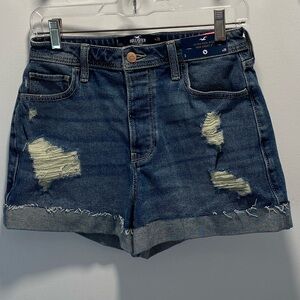Hollister Women's Ripped Jean Shorts - Dark Blue